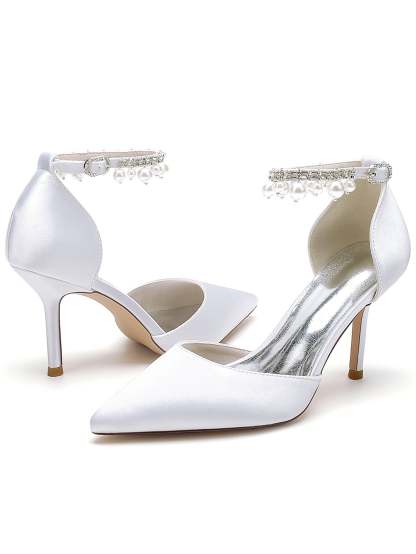 Beaded High Heel Bridesmaid Shoes with Pointed Toe for Women