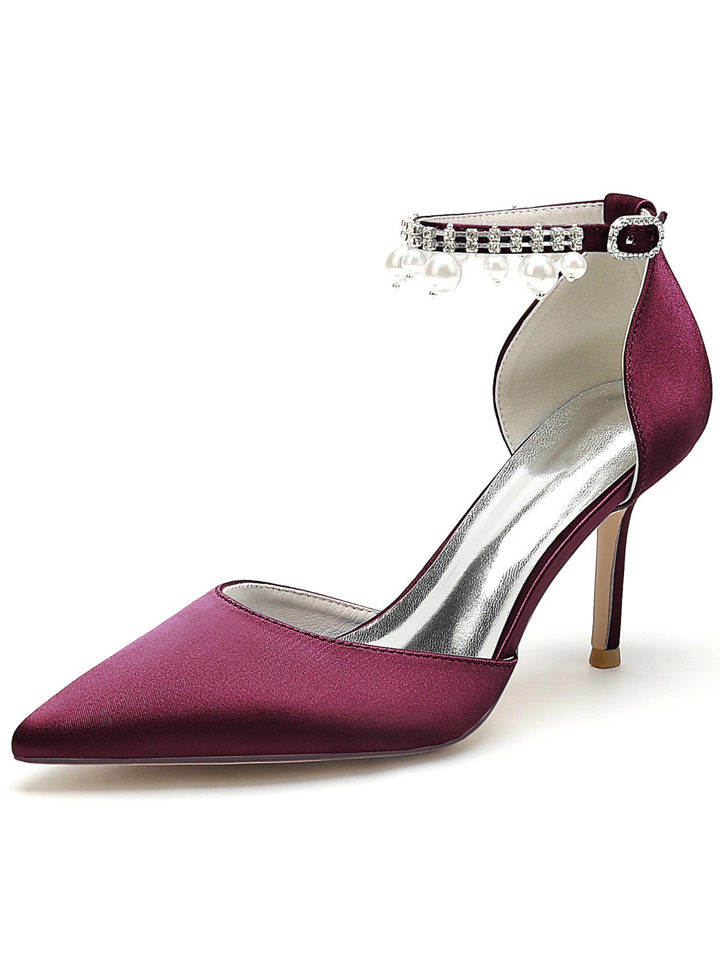 Beaded High Heel Bridesmaid Shoes with Pointed Toe for Women
