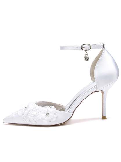 Bridesmaid Stiletto Heels with Applique and Pointed Toe for Women