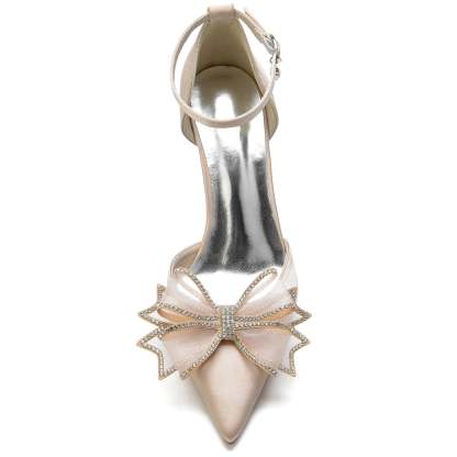 Bridal Stiletto Shoes for Women with Silk Satin Bow and Buckle
