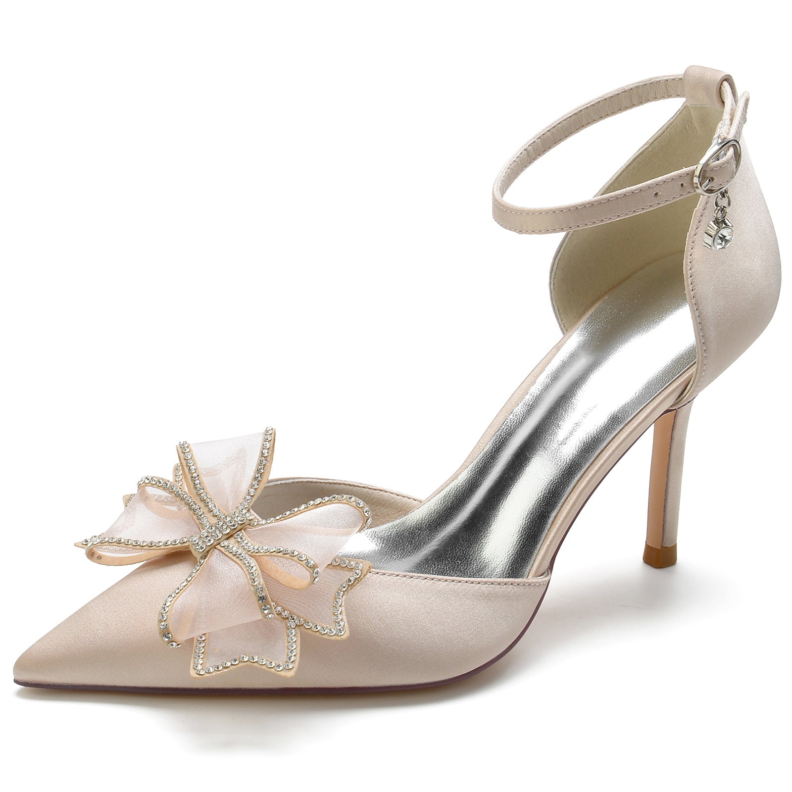 Bridal Stiletto Shoes for Women with Silk Satin Bow and Buckle