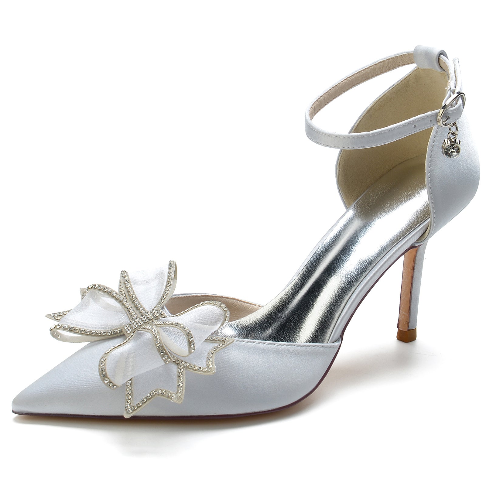 Bridal Stiletto Shoes for Women with Silk Satin Bow and Buckle