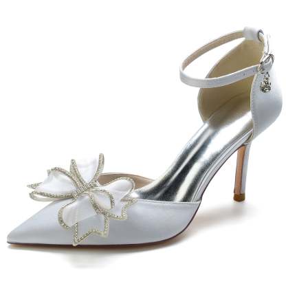 Bridal Stiletto Shoes for Women with Silk Satin Bow and Buckle