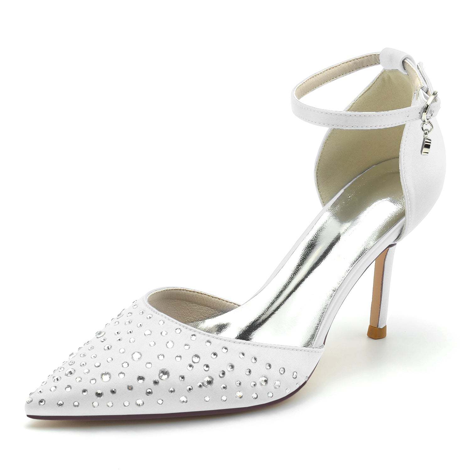 Bridal Stiletto Shoes for Women with Crystal Buckles and Pointed Toe