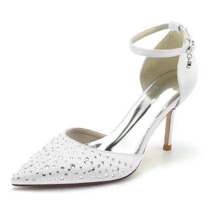 Bridal Stiletto Shoes for Women with Crystal Buckles and Pointed Toe