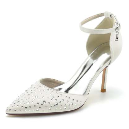 Bridal Stiletto Shoes for Women with Crystal Buckles and Pointed Toe