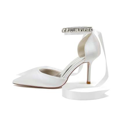 Bridal Shoes for Women with Rhinestone Bow Buckle and Stiletto Heel