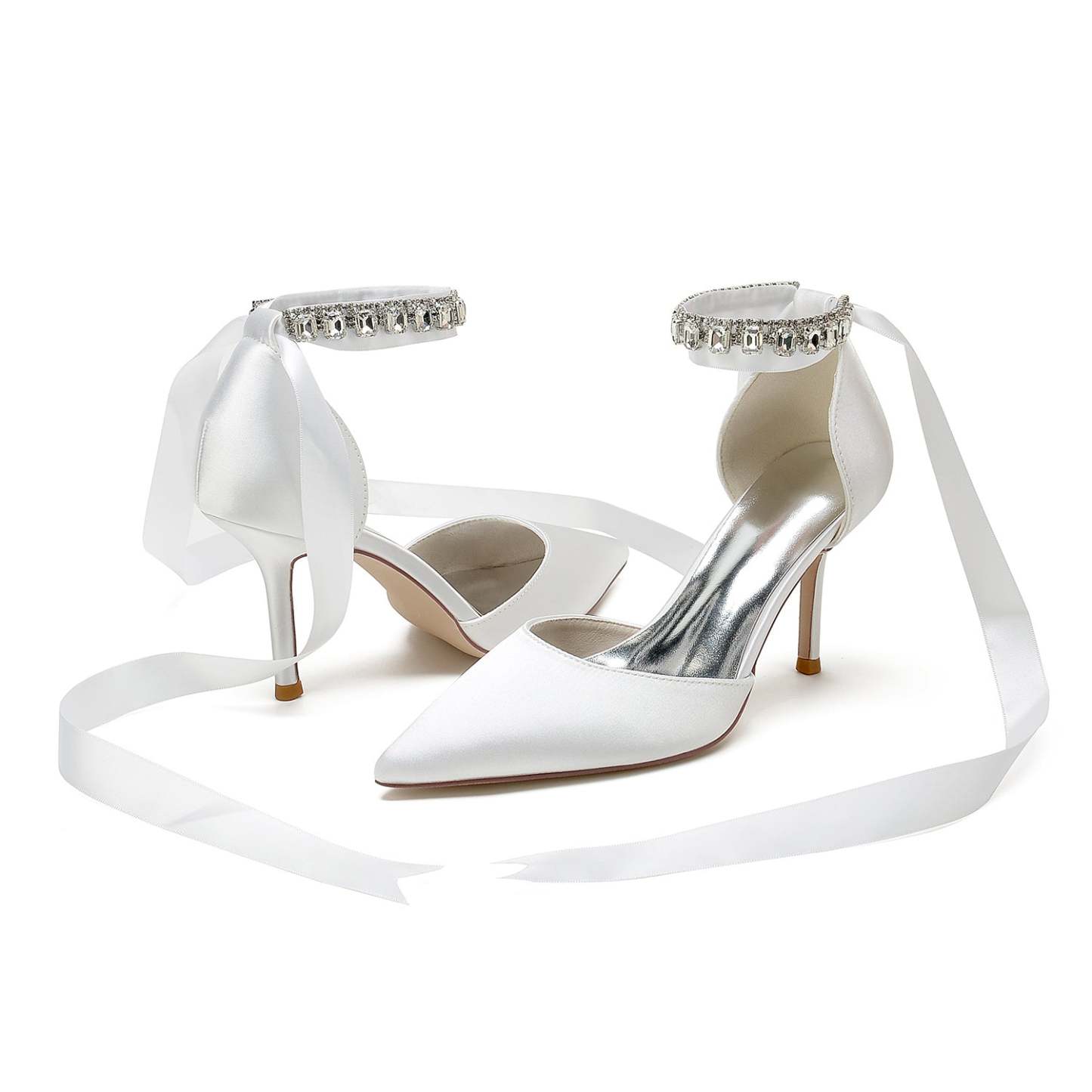 Bridal Shoes for Women with Rhinestone Bow Buckle and Stiletto Heel