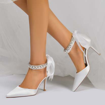 Bridal Shoes for Women with Rhinestone Bow Buckle and Stiletto Heel