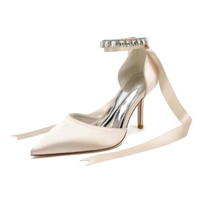 Bridal Shoes for Women with Rhinestone Bow Buckle and Stiletto Heel