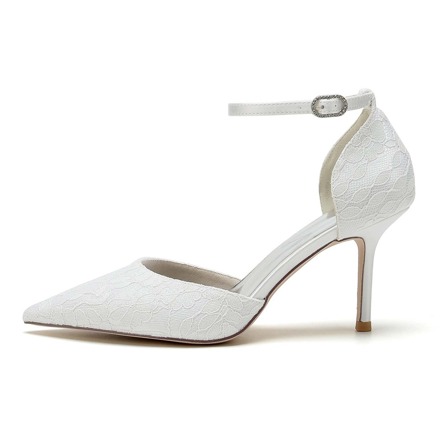 Bridal Stiletto Heel Shoes for Women with Silk Satin Lace and Buckle