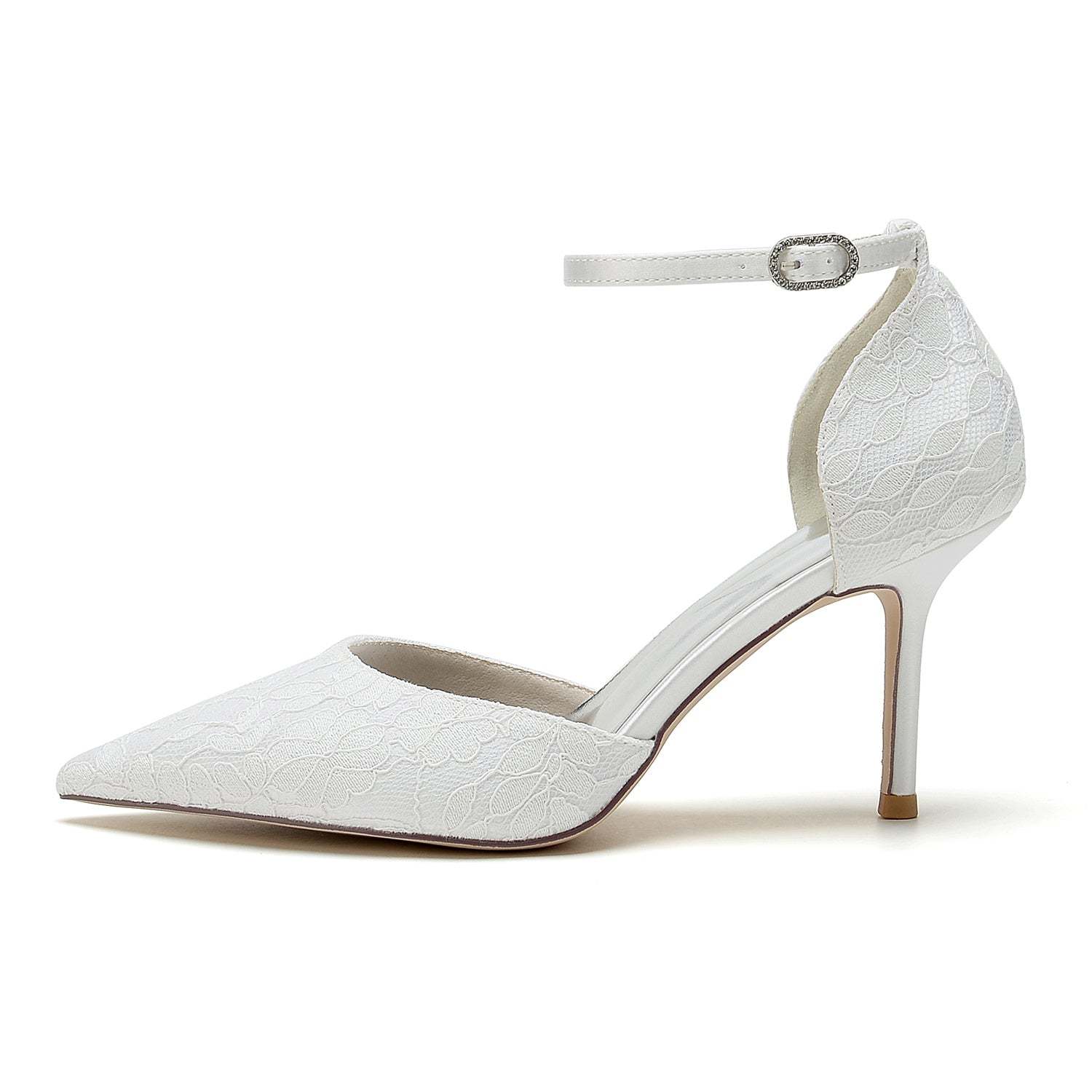 Bridal Stiletto Heel Shoes for Women with Silk Satin Lace and Buckle