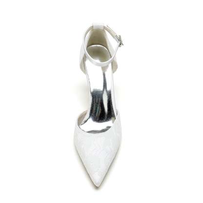 Bridal Stiletto Heel Shoes for Women with Silk Satin Lace and Buckle