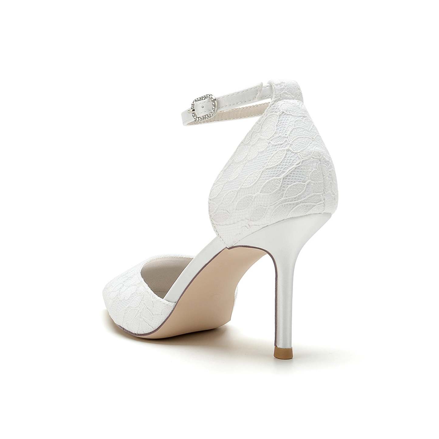 Bridal Stiletto Heel Shoes for Women with Silk Satin Lace and Buckle