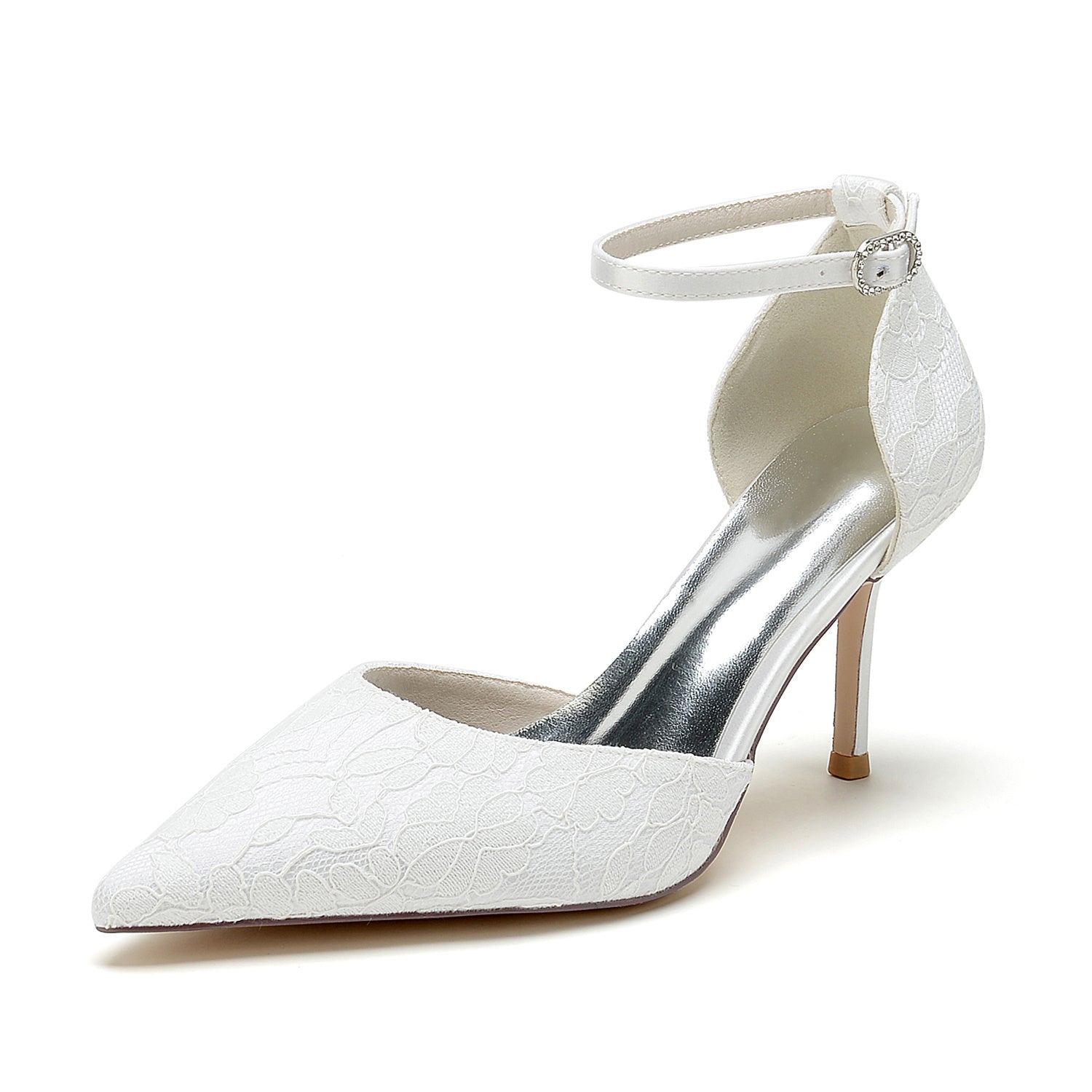 Bridal Stiletto Heel Shoes for Women with Silk Satin Lace and Buckle