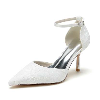Bridal Stiletto Heel Shoes for Women with Silk Satin Lace and Buckle