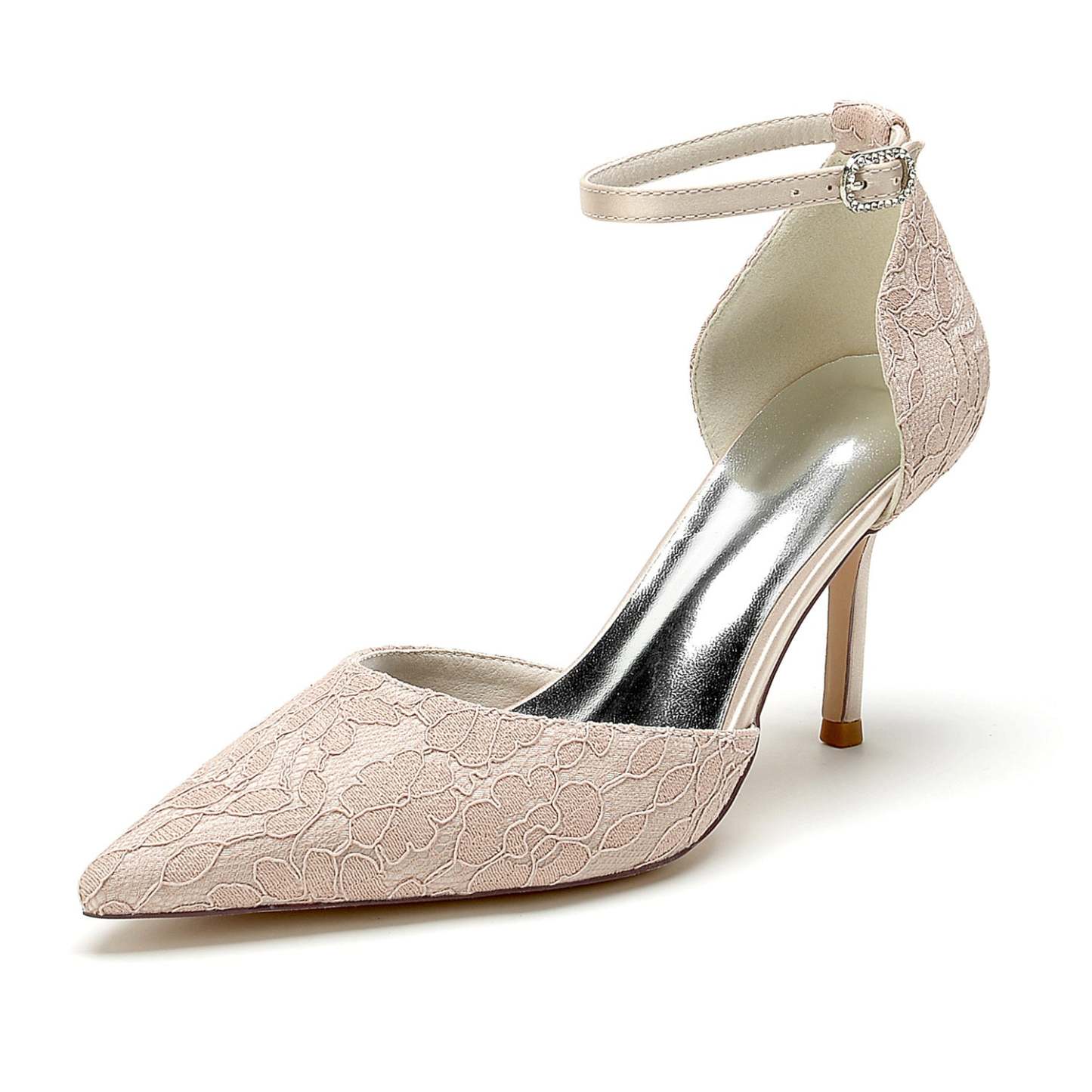 Bridal Stiletto Heel Shoes for Women with Silk Satin Lace and Buckle