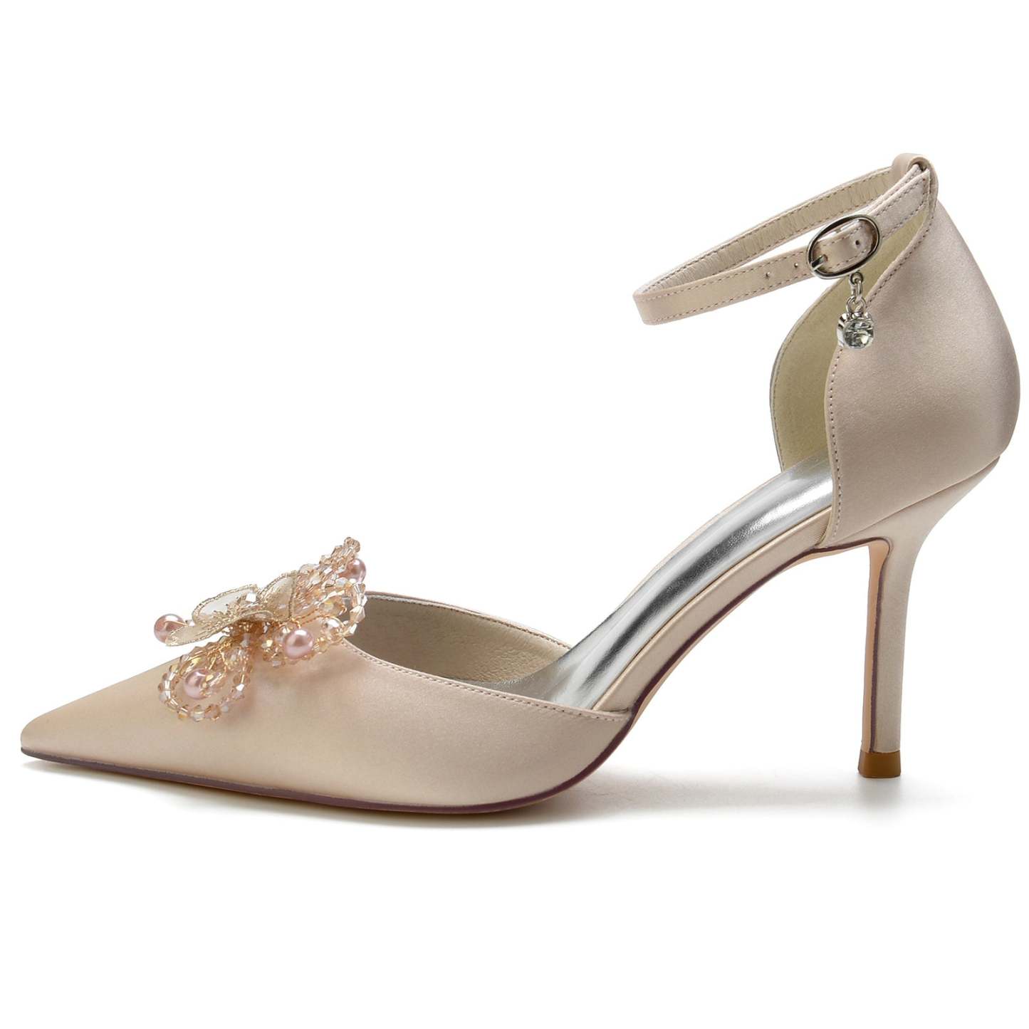 Bridal Stiletto Shoes for Women with Pearl Flower and Buckle on Pointed Toe