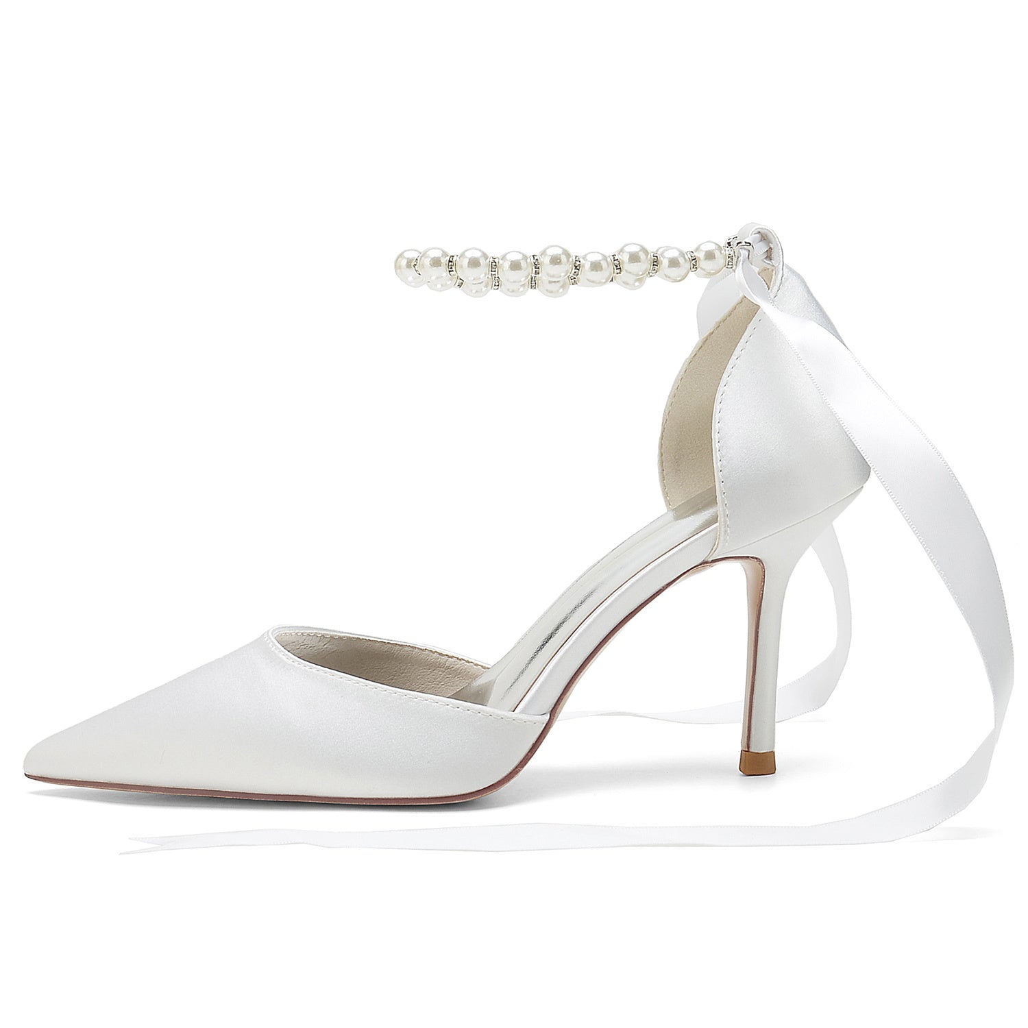 Bridal Shoes for Women with Pearl Bow Buckle and Stiletto Heel