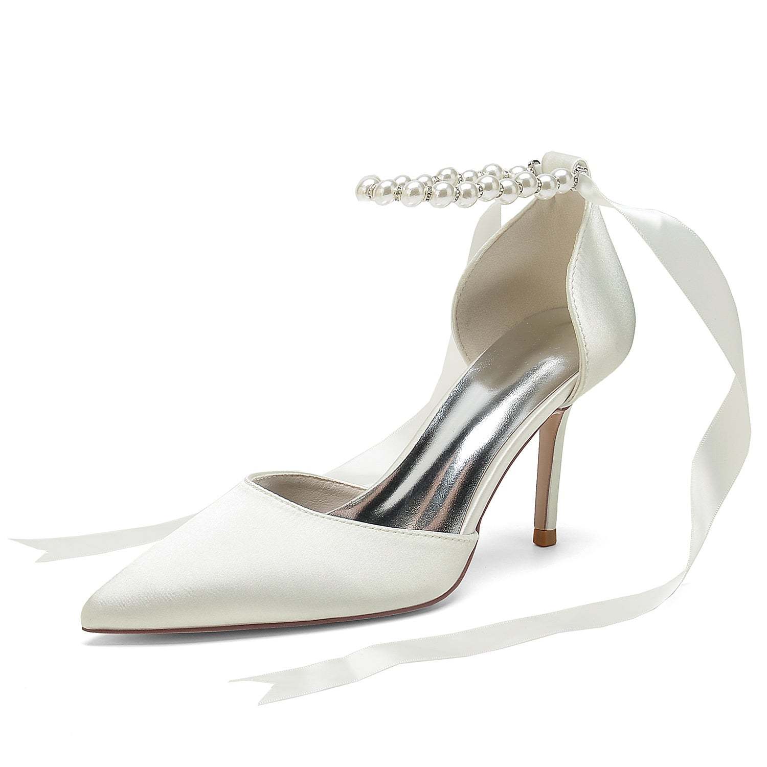 Bridal Shoes for Women with Pearl Bow Buckle and Stiletto Heel