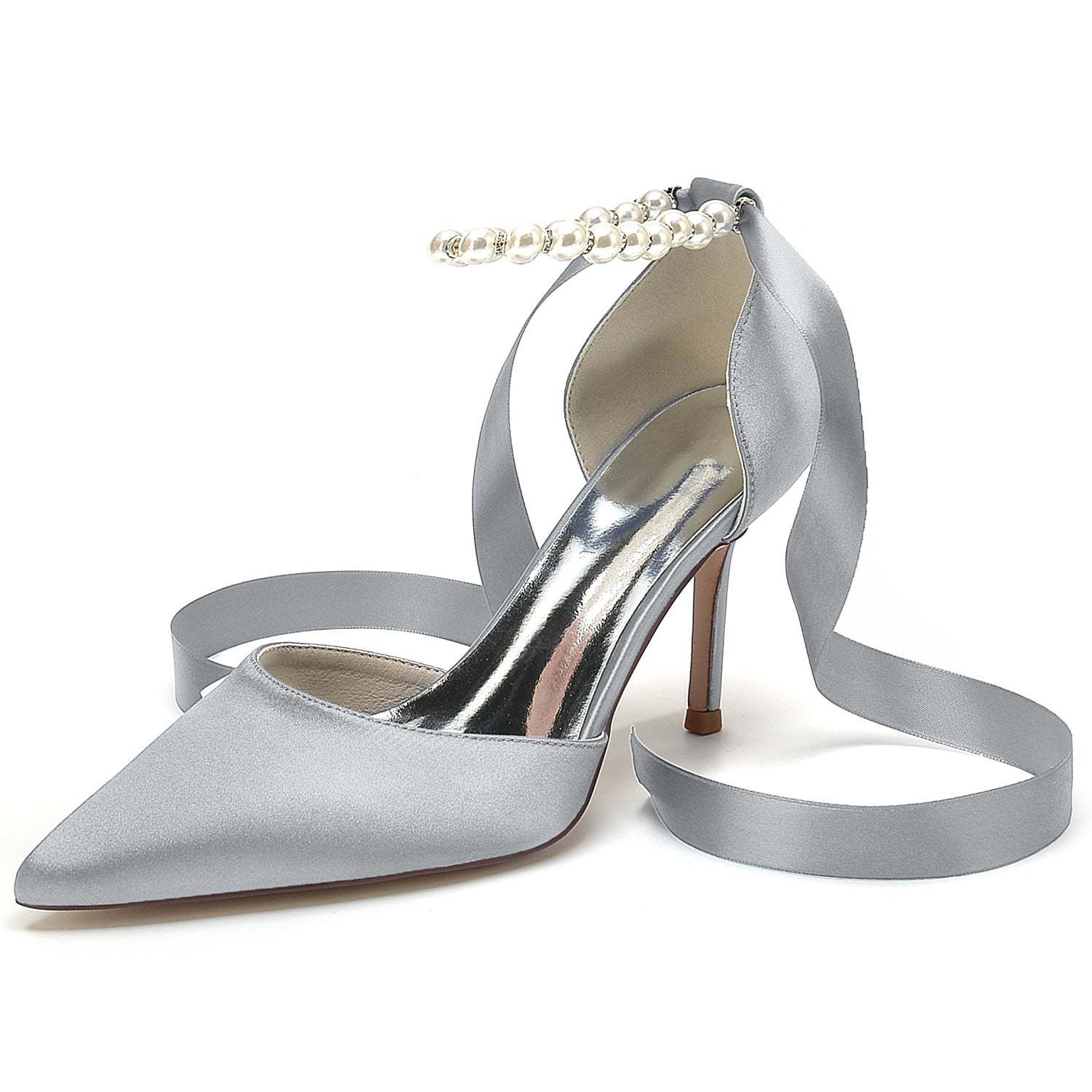 Bridal Shoes for Women with Pearl Bow Buckle and Stiletto Heel