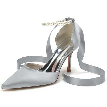 Bridal Shoes for Women with Pearl Bow Buckle and Stiletto Heel