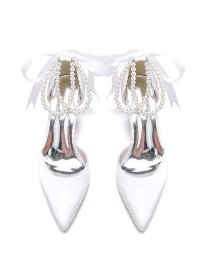 Beaded High Heel Bridesmaid Shoes with Pointed Toe for Women