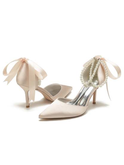 Beaded High Heel Bridesmaid Shoes with Pointed Toe for Women