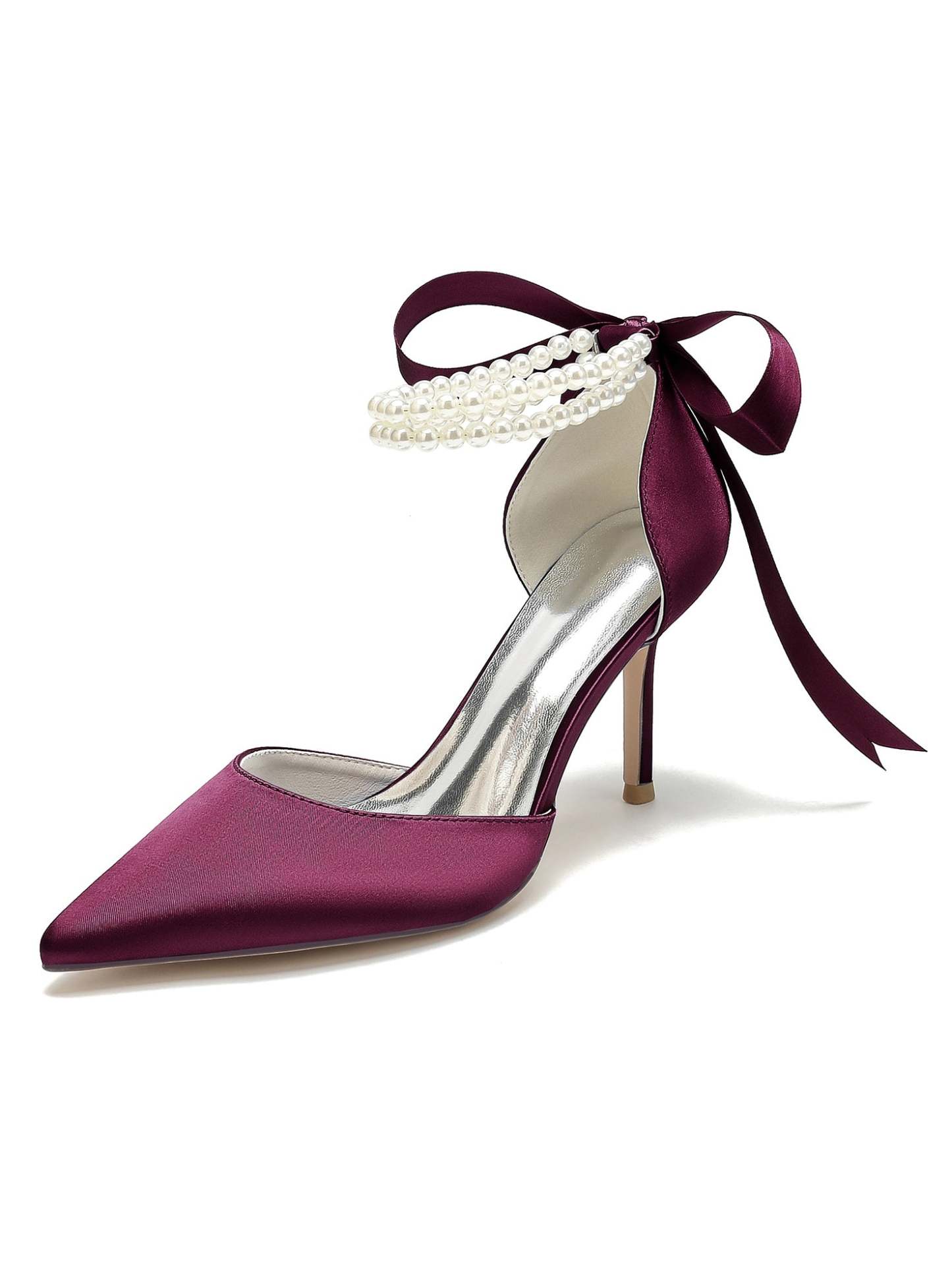 Beaded High Heel Bridesmaid Shoes with Pointed Toe for Women