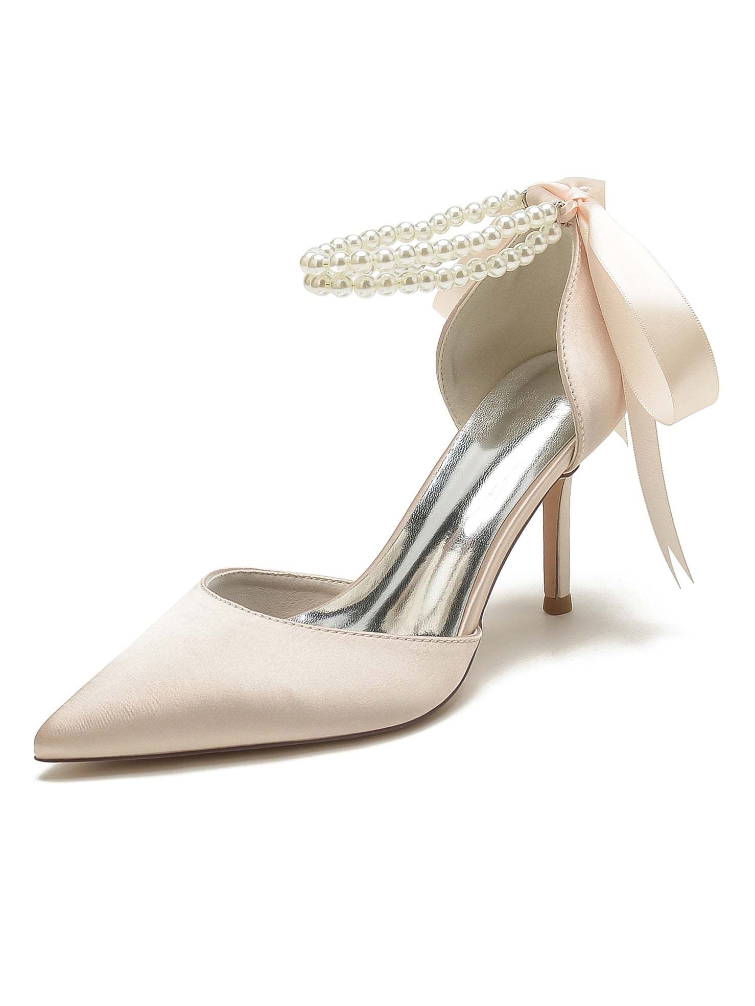 Beaded High Heel Bridesmaid Shoes with Pointed Toe for Women