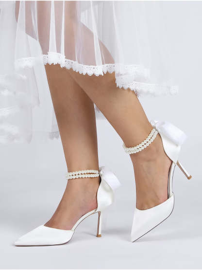 Beaded High Heel Bridesmaid Shoes with Pointed Toe for Women