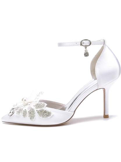 Bridesmaid Shoes for Women with Lace Stiletto Heel and Pointed Toe