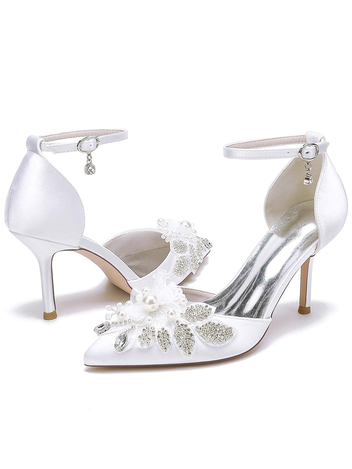 Bridesmaid Shoes for Women with Lace Stiletto Heel and Pointed Toe
