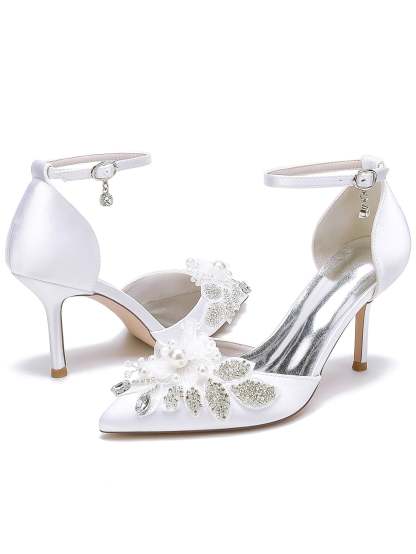 Bridesmaid Shoes for Women with Lace Stiletto Heel and Pointed Toe