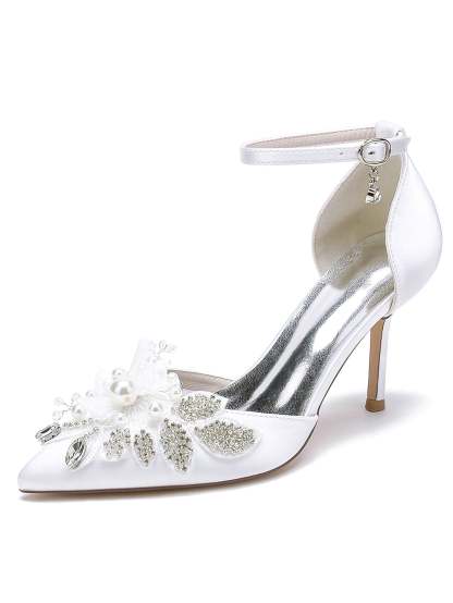 Bridesmaid Shoes for Women with Lace Stiletto Heel and Pointed Toe