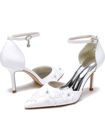 Bridesmaid Shoes for Women with Applique and Pointed Stiletto Heels