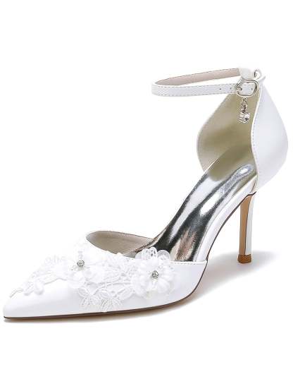 Bridesmaid Shoes for Women with Applique and Pointed Stiletto Heels