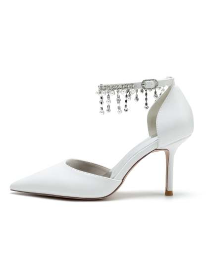 Bridesmaid Wedding Shoes for Women with Rhinestone Accents and Pointed Toe