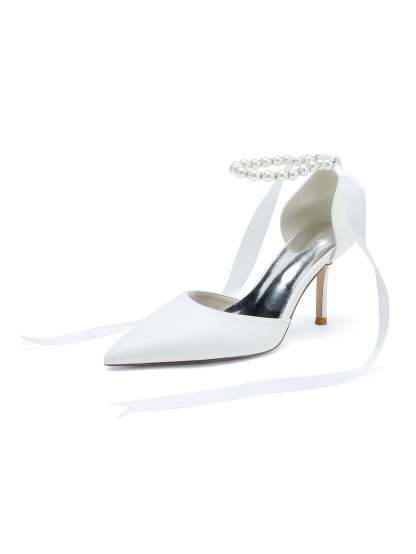 Beaded High Heel Bridesmaid Shoes with Pointed Toe for Women