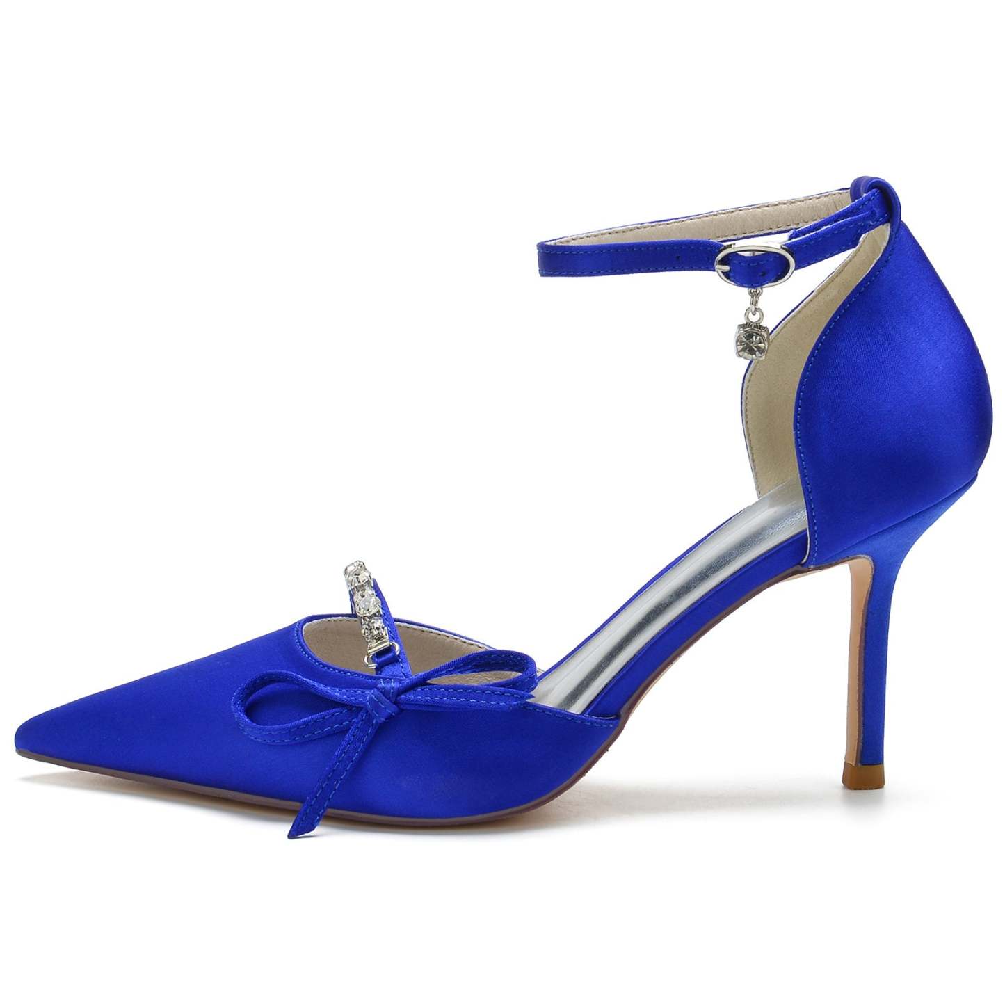 Bridal Stiletto Shoes for Women with Rhinestone Bows and Pointed Toes