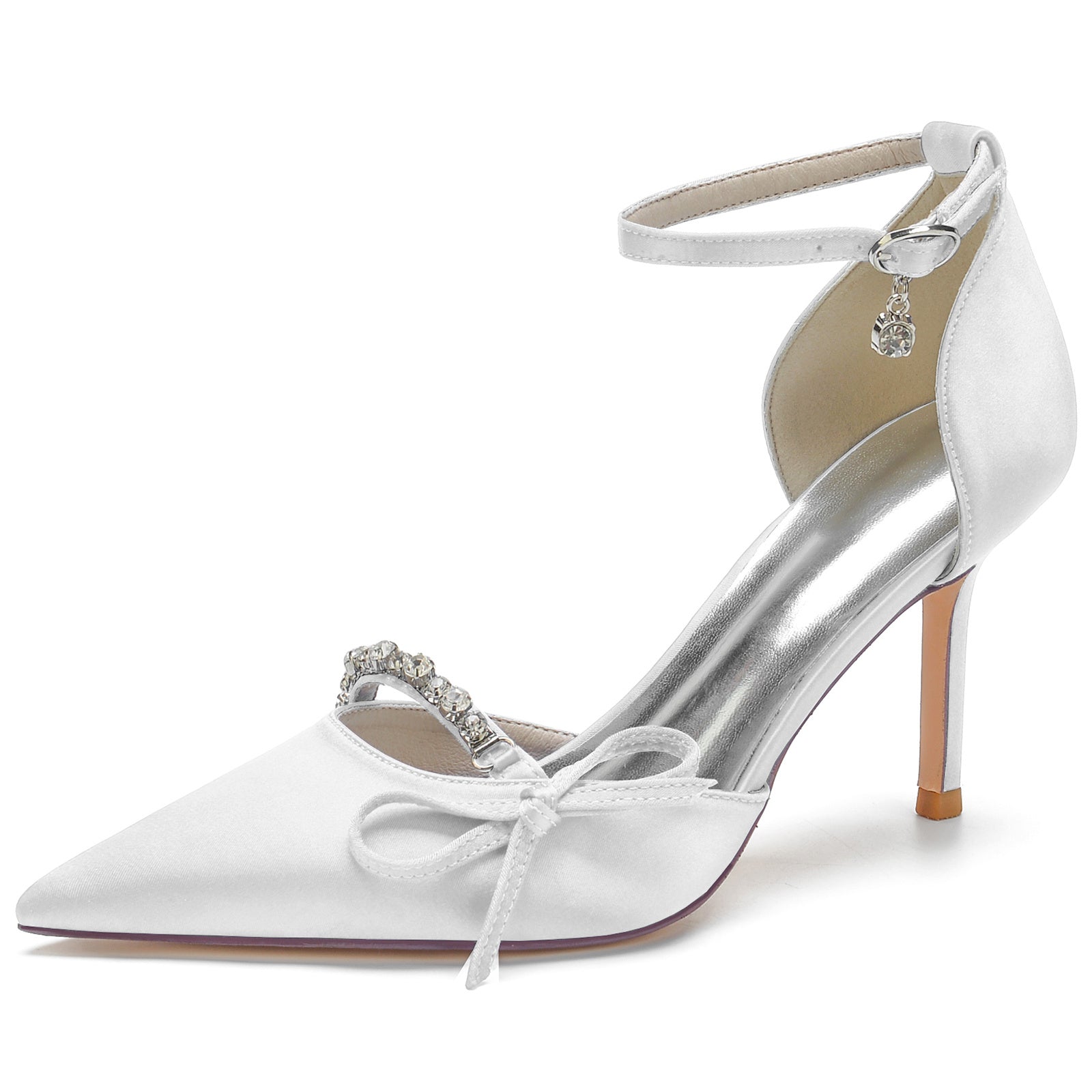 Bridal Stiletto Shoes for Women with Rhinestone Bows and Pointed Toes