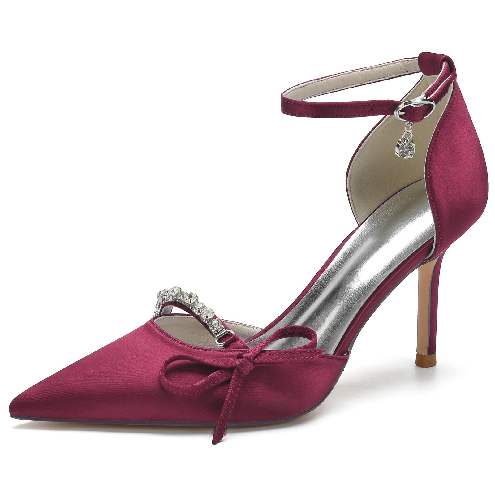 Bridal Stiletto Shoes for Women with Rhinestone Bows and Pointed Toes