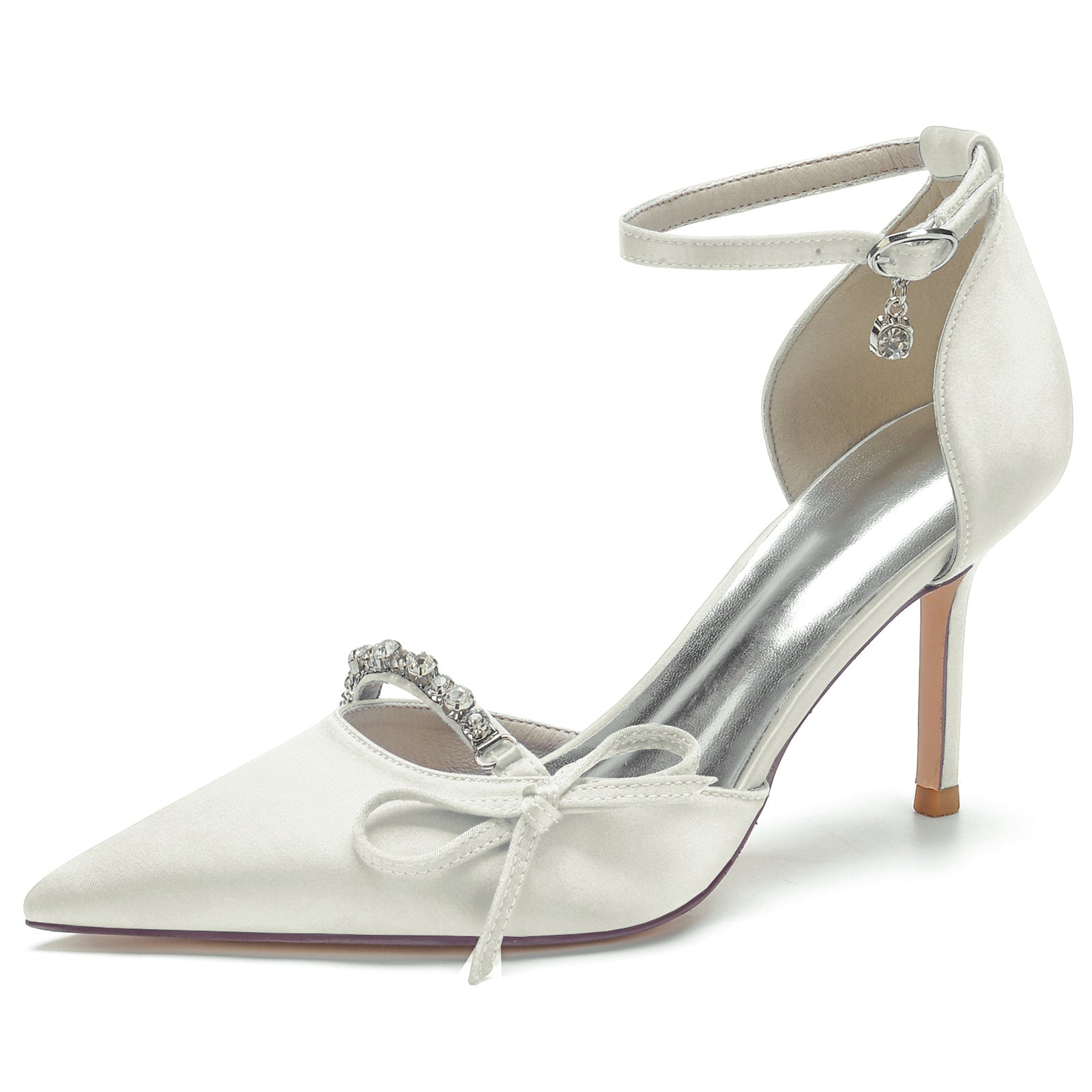 Bridal Stiletto Shoes for Women with Rhinestone Bows and Pointed Toes