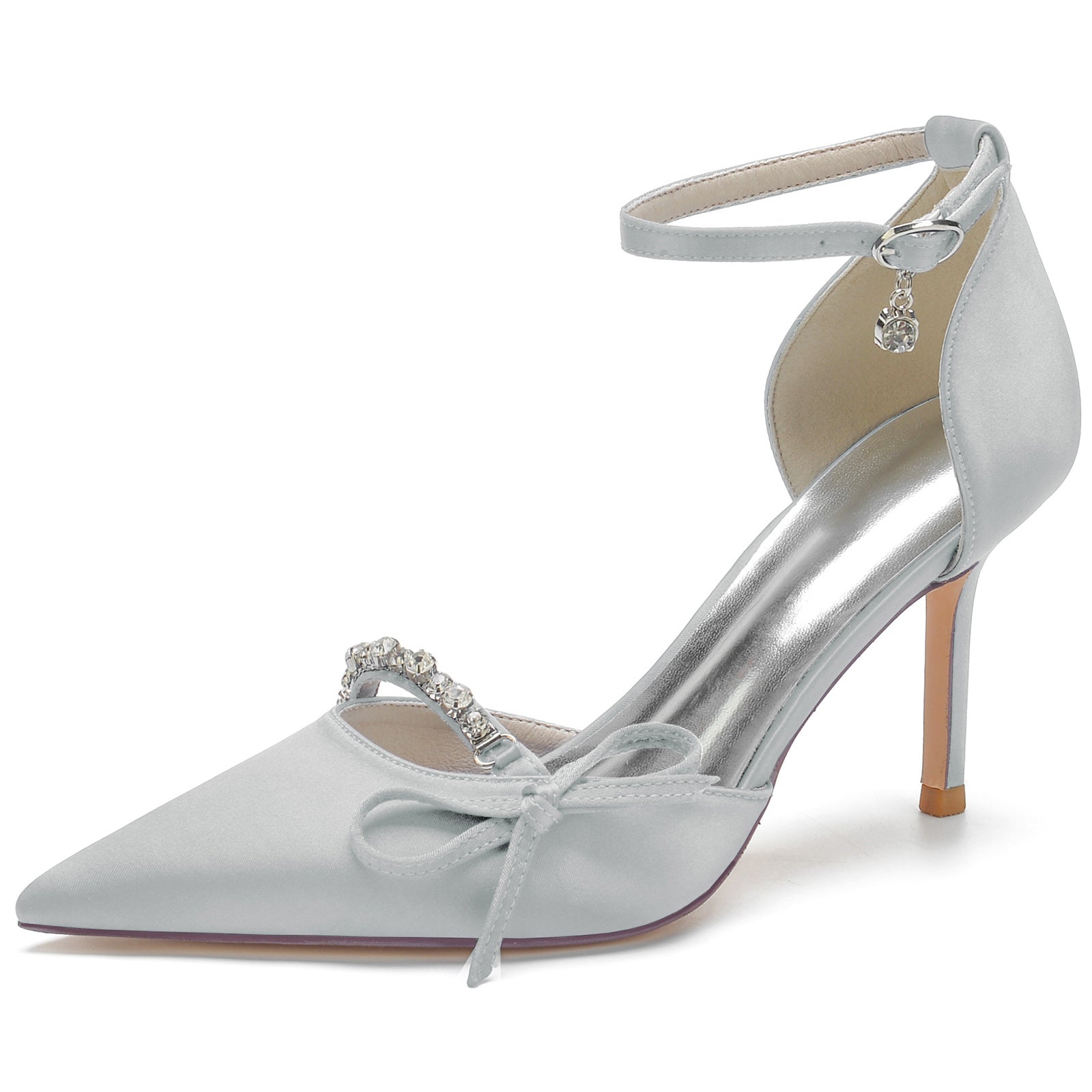 Bridal Stiletto Shoes for Women with Rhinestone Bows and Pointed Toes