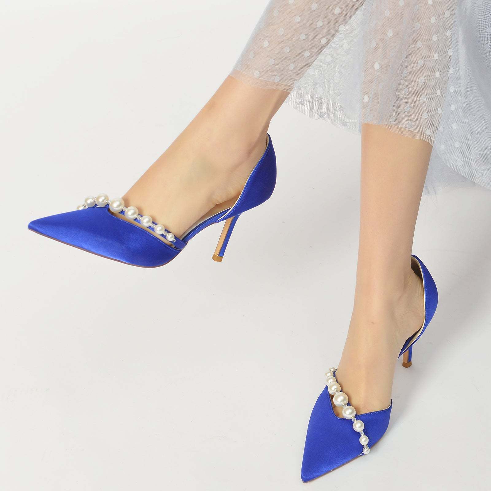Bridal Pearl Stiletto Shoes with Pointed Toe for Women