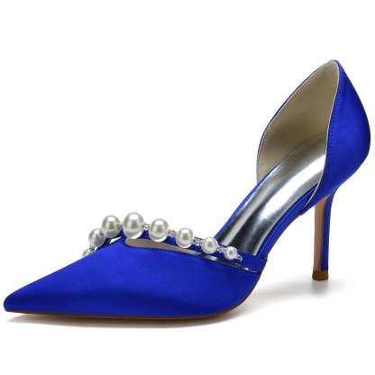 Bridal Pearl Stiletto Shoes with Pointed Toe for Women