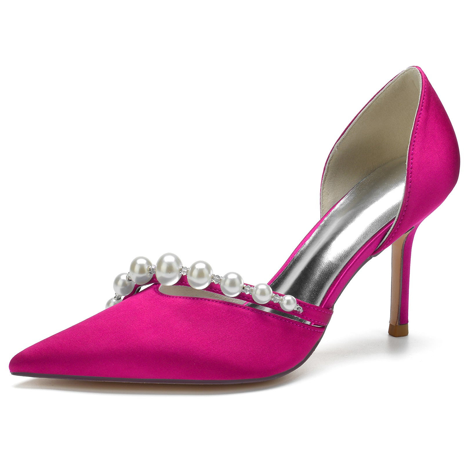 Bridal Pearl Stiletto Shoes with Pointed Toe for Women