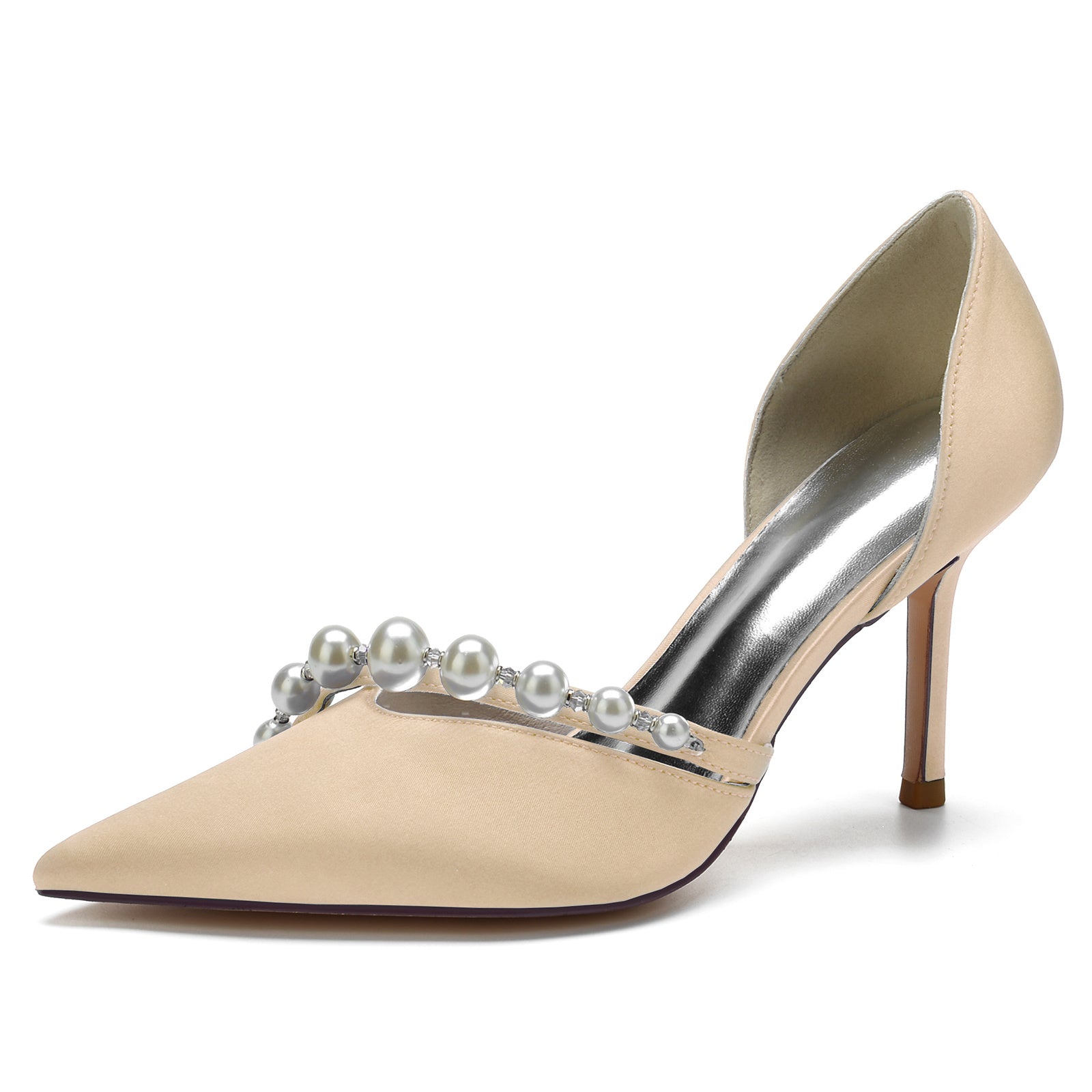 Bridal Pearl Stiletto Shoes with Pointed Toe for Women