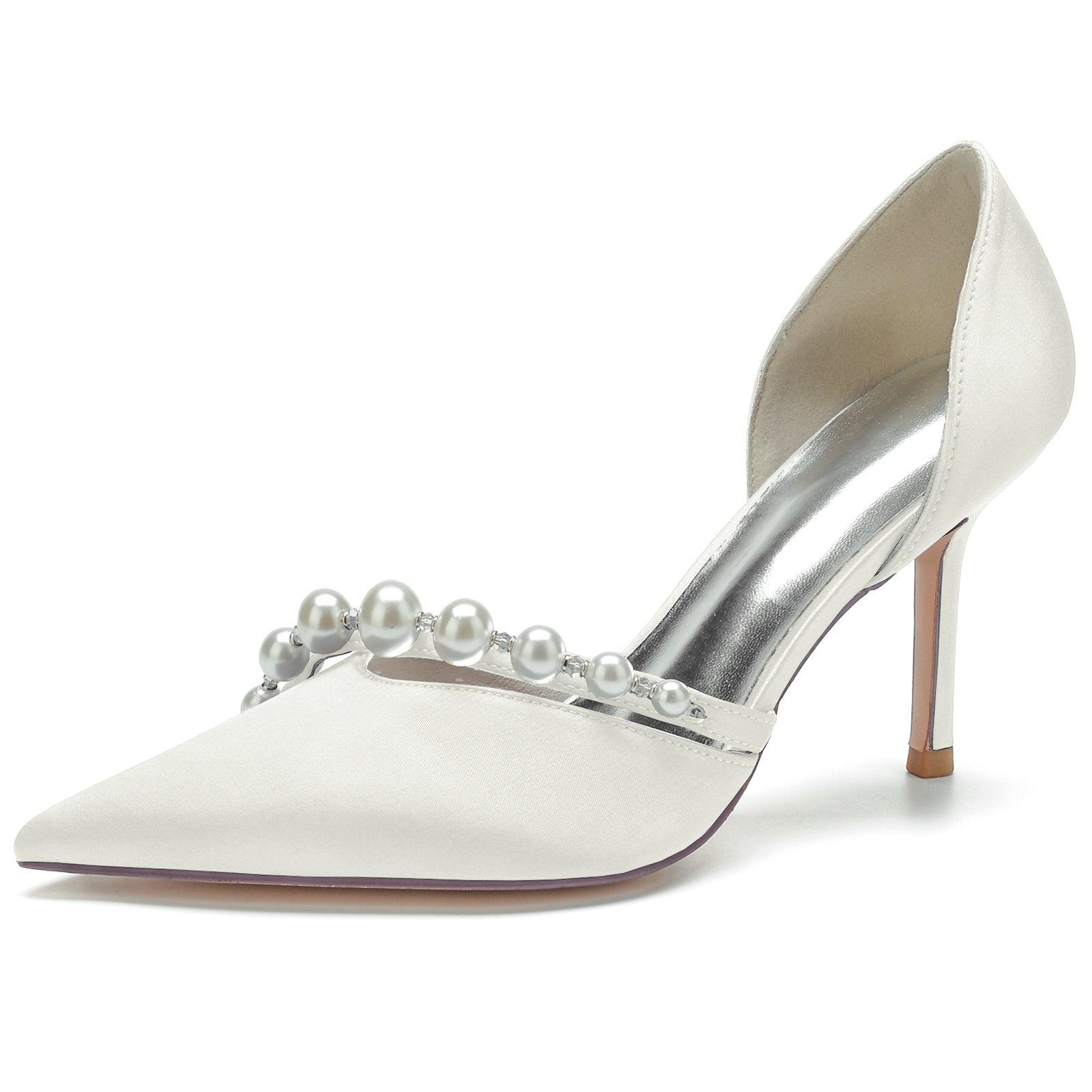 Bridal Pearl Stiletto Shoes with Pointed Toe for Women