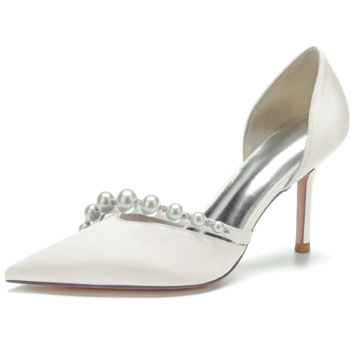 Bridal Pearl Stiletto Shoes with Pointed Toe for Women